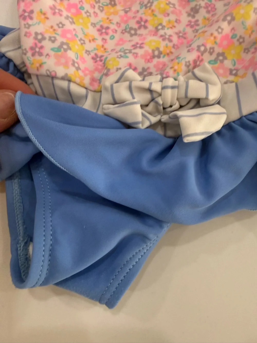 Girls’ Blue & Pink Floral Ruffled Swimsuit | Adorable Summer Swim
